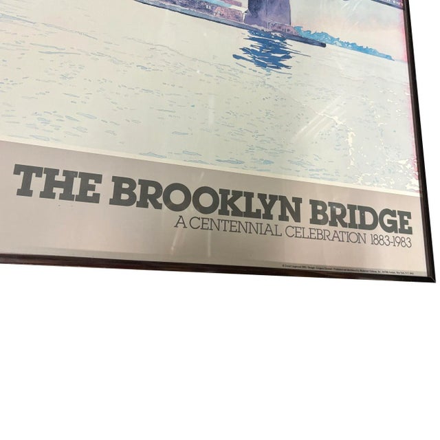 White 1983 "The Brooklyn Bridge" Watercolor Lithograph Poster by David Lingwood, Framed For Sale - Image 8 of 8