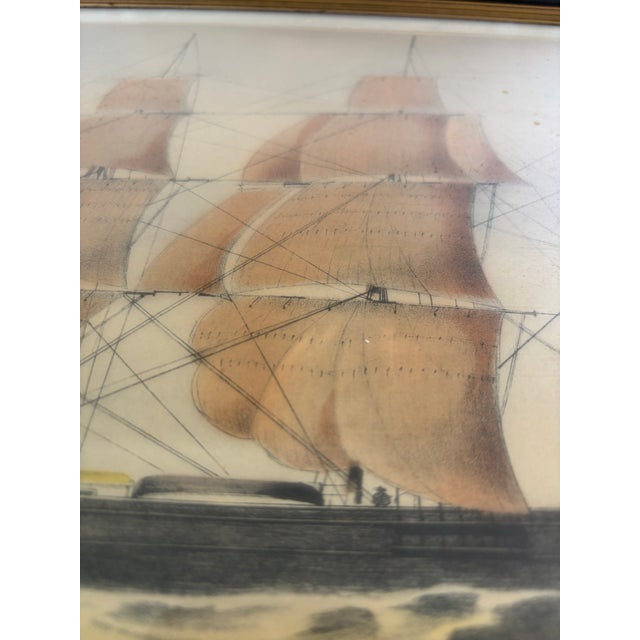 Printmaking Materials Currier & Ives “The Celebrated Clipper Bark Grapeshot Belonging to Geo. Law Esq. n.y.” Hand Colored 1855 Lithograph in Original Frame For Sale - Image 7 of 10