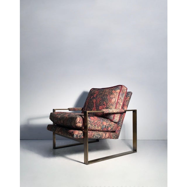 PAIR of Vintage Milo Baughman Sled Base Bronze Finish Lounge Chairs. These were reupholstered in the 90s and should be...