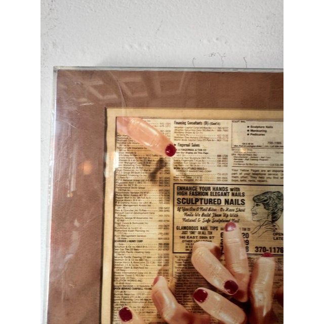 Red 1987 Vintage Collage “Let Your Fingers” Wall Art Painting by Polizzotto – Framed/ Sold For Sale - Image 8 of 12