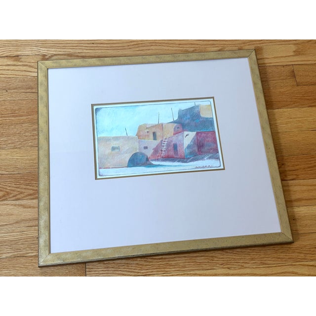 Mid 20th Century Framed Adobe House Colored Drawing, Signed For Sale - Image 6 of 6