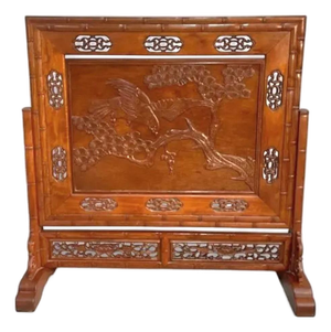 Antique Chinese Carved Huanghuali Wood Table Screen - Eagle and Pine Motif
