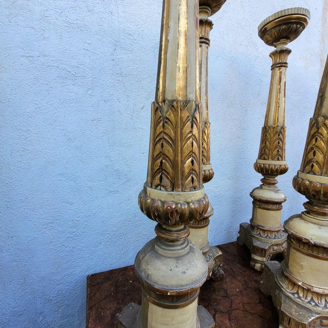 Gold Large Lacquered and Gilded Wooden Candlesticks, Early 19th Century, Set of 6 For Sale - Image 8 of 17