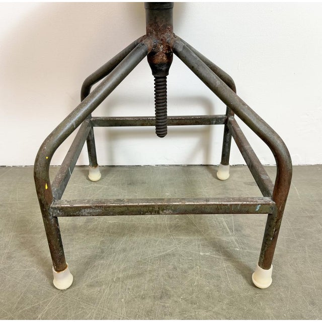 Metal Industrial Iron Adjustable Swivel Stool, 1960s For Sale - Image 7 of 18
