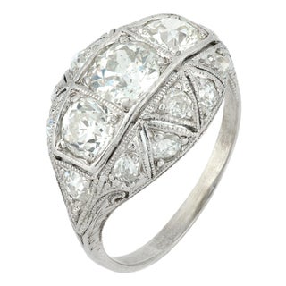 1910s Edwardian 1.50 Carat Old European Cut Diamond Platinum Ring, Size 6 For Sale