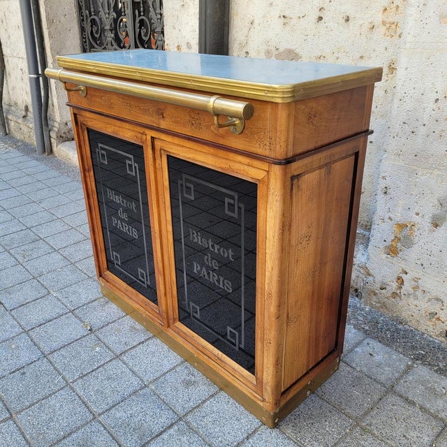 Bistrot De Paris Bar Cabinet in Cherry Wood, Zinc and Gilt Brass from Roche Bobois, France, 1980s For Sale - Image 11 of 18