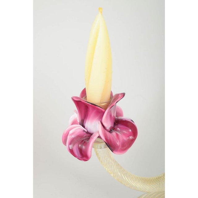 Large Two-Light Art Glass Candlestick with Floral Elements, 1960s For Sale - Image 3 of 7