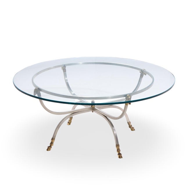 Mid-Century Modern Maison Jansen Mid Century Round Rams Head Glass Top Coffee Table For Sale - Image 3 of 7