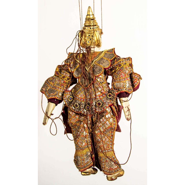 Gold 1950s Asian Handcrafted Wood Burmese String Opera Marionette Wall Decor For Sale - Image 8 of 17