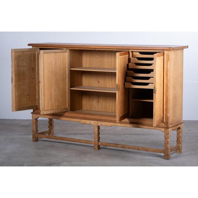 Danish Brutalist Oak Sideboard by Henning Kjærnulf, 1970s For Sale - Image 4 of 10