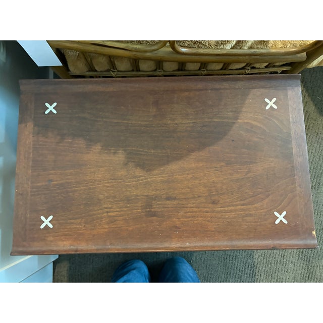 Mid-Century Modern Rare MCM Merton Gershun for American of Martinsville Walnut Side Table With Shelves and Aluminum Stars For Sale - Image 3 of 5