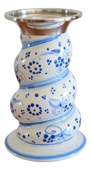Vintage Ceramic and Silver Candleholder from Karlsruher Majolika, 1950s