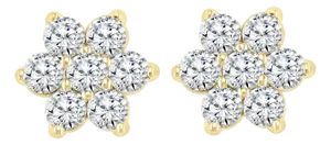 2.80 Carat 7 Diamond Floral Cluster Flower Stud Earrings in 14 Karat Yellow Gold