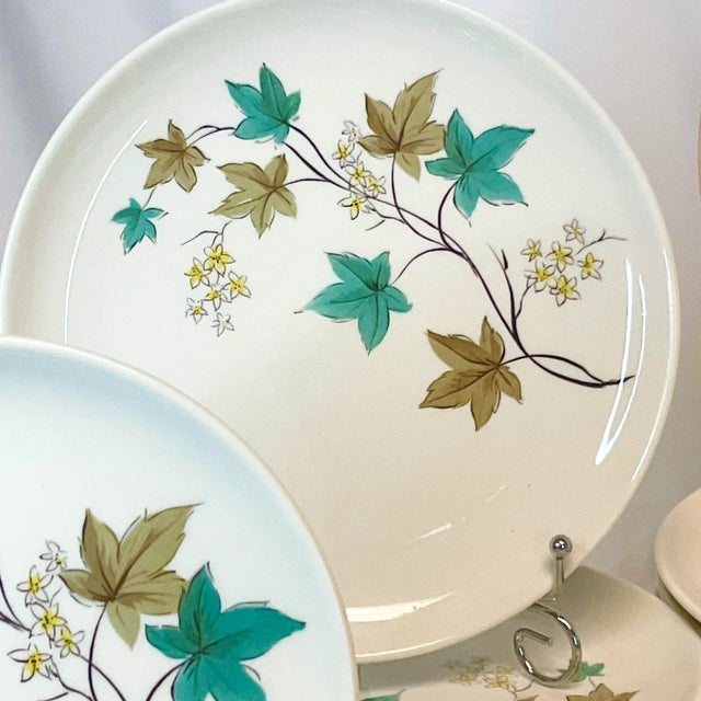Teal 1960s Mid-Century Boho Chic Arts & Crafts Syracuse Woodbine China Service for 8+ - Set of 53. For Sale - Image 8 of 12