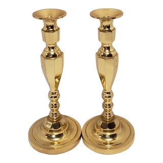 Vintage Tall Brass Candlesticks- a Pair For Sale
