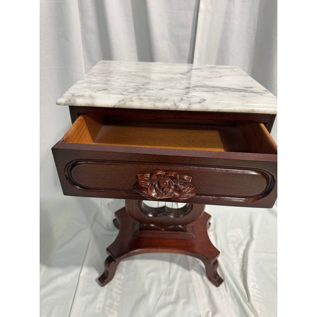 1960s Marble Top Accent Table With Harp Motif For Sale - Image 4 of 6