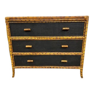 Vintage Cane Rattan Burnt Bamboo Style Grasscloth Chest For Sale