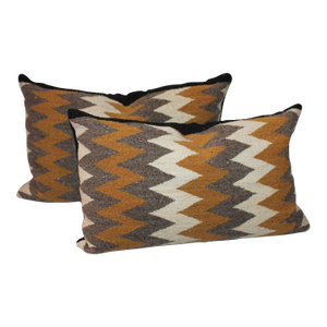 Mid 20th Century Wool Weaving With Streak of Lighting Pattern - Pair Pillows