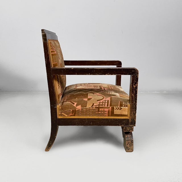 Art Deco Italian Armchairs in Red Yellow Fabric, 1930s, Set of 2 For Sale - Image 3 of 18