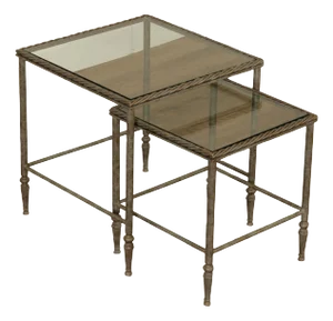 Vintage Pair of Iron Glass Top Nesting Tables
