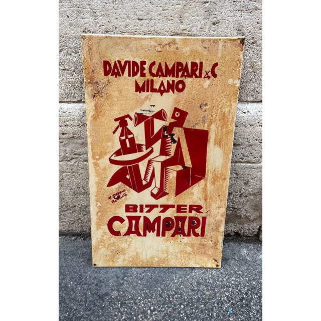 Fascinating vintage Campari advertising sign, featuring the historic "Bitter Campari" graphic with a Futurist/Cubist-...