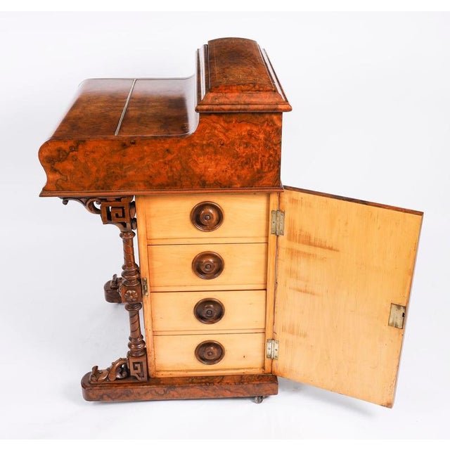 Antique Victorian Burr Walnut and Inlaid Pop Up Davenport Desk, 19th Century For Sale - Image 14 of 18