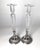 A pair of elegant tall candlesticks with a diamond cut bodies with silver-plate bases with acanthus leaf decoration,...