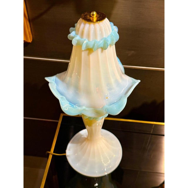 Opaline and Light Blu Murano Glass Table Lights, 1990s For Sale - Image 4 of 12