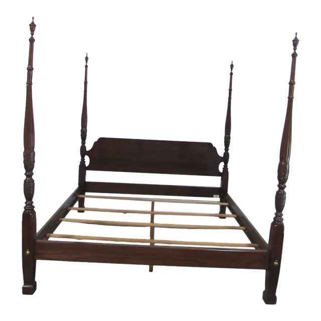 Vintage Ethan Allen Georgian Court King Cherry Poster Rice Bed For Sale