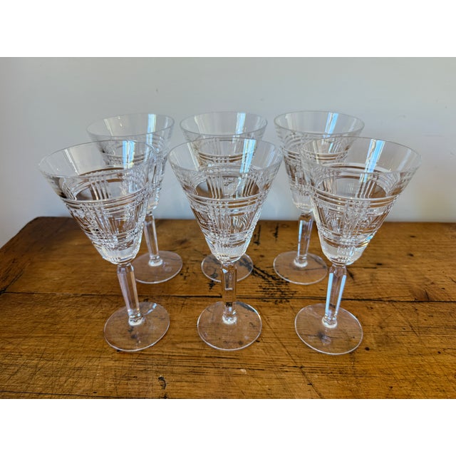 Set/6 Beautiful & Classic Ralph Lauren Glen Plaid Crystal 7 1/4" White Wine Glasses. From the 1990's, they were purchased...