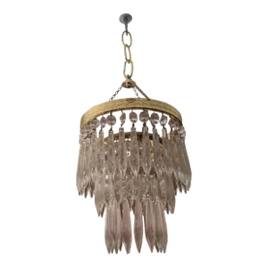 Mid 20th Century Crystal Chandelier Small 3 Tiered Waterfall Chandelier