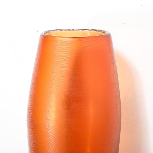 Mid-Century Hand-Blown Murano Glass Vase in Apricot W/ Fine Reeded Detailing For Sale - Image 12 of 12