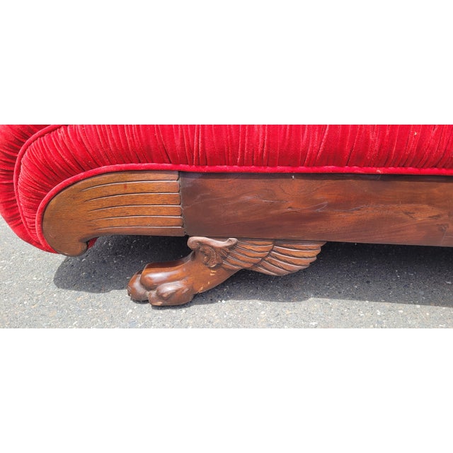 Red Antique 19th Century Art Deco Style Red Velvet Chaise Lounge Sofa For Sale - Image 8 of 17