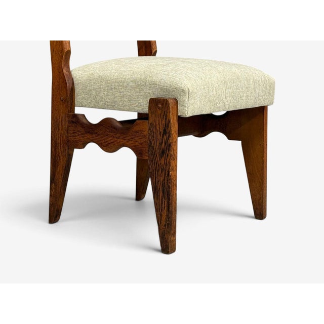 Wood Guillerme & Chambron, Dining Chair, Oak, Green Fabric, France, 1950s For Sale - Image 7 of 9