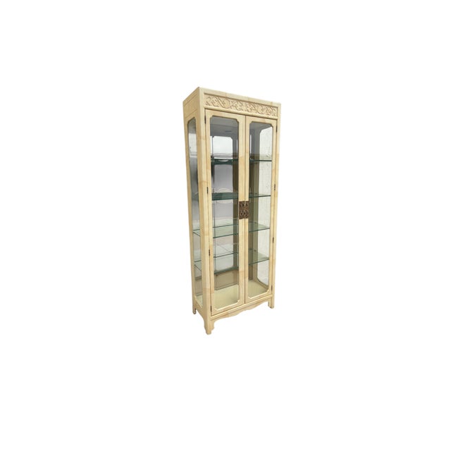 Vintage Henredon Faux Goatskin Pan Asian Campaign Curio Cabinet Hutch Display For Sale - Image 9 of 17
