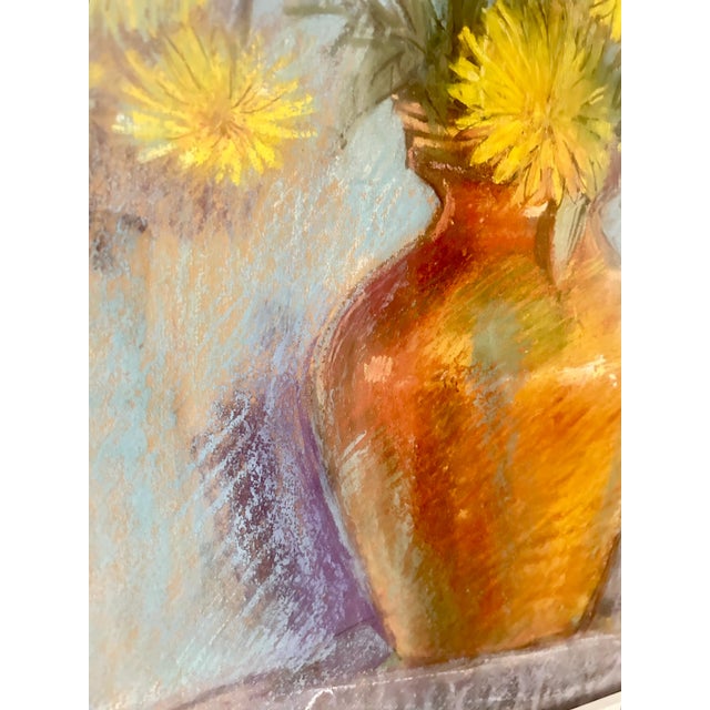 Wood Vintage Boho Chic Pastel Yellow Dahlias Signed by the Artist For Sale - Image 7 of 9