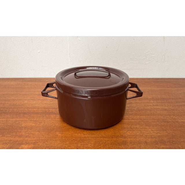Brown Mid-Century Modern Brown Minimalist Enamel Pot by Seppo Mallat for Finel, Finland, 1960s For Sale - Image 8 of 18