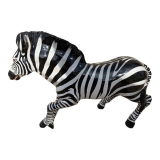 1960s Italian Glazed Terracotta Zebra Sculpture For Sale