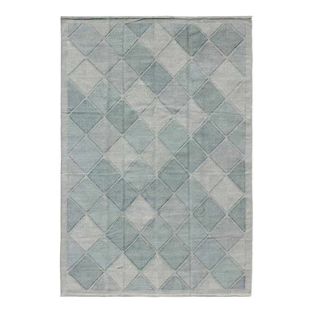 Keivan Woven Arts Hand-Woven Scandinavian Rug, Wool, Blue & Green 9'1 X 12'11 For Sale