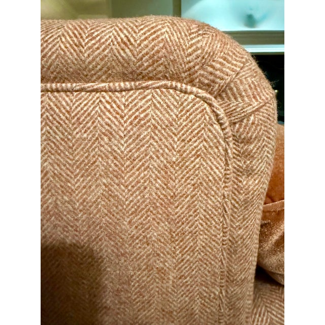 Transitional Custom Herringbone & Velvet Armchair For Sale - Image 3 of 3