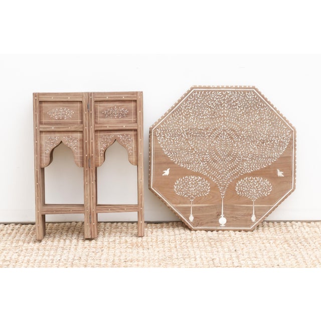 Wood Tree of Life Inlay Folding Side Table For Sale - Image 7 of 9