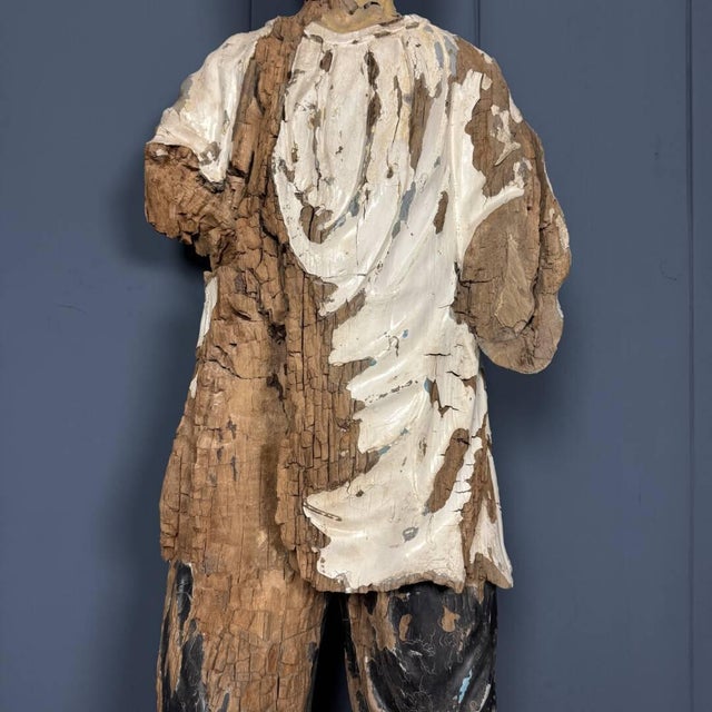 Weathered Wooden Statue of a Young Man For Sale - Image 5 of 18