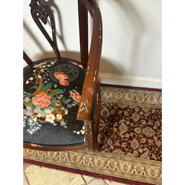 Early 1900s Antique Asian Accent Chair With Inlay For Sale - Image 4 of 7