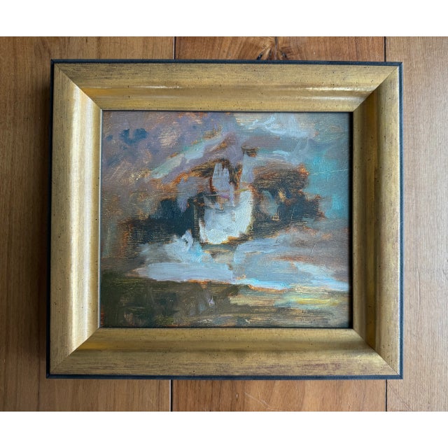 Contemporary 2024 Listed British Artist Oil Painting of Clouds on Winchester Beach, Custom Framed For Sale - Image 3 of 10
