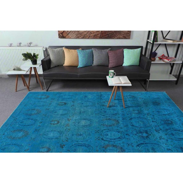 Pasargad DC Blue Color Fine Hand Knotted Overdyed Modern Rug For Sale - Image 4 of 4
