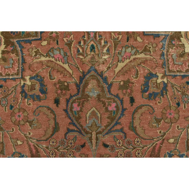 Mashad Rug 6’5” X 9’6” Pink Wool Vintage Distressed Hand-Knotted Carpet For Sale - Image 9 of 14