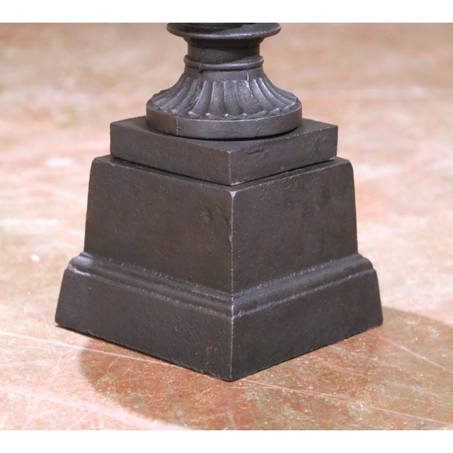 Metal Pair of 19th Century French Neoclassical Cast Iron Urns With Plinth Bases For Sale - Image 7 of 13