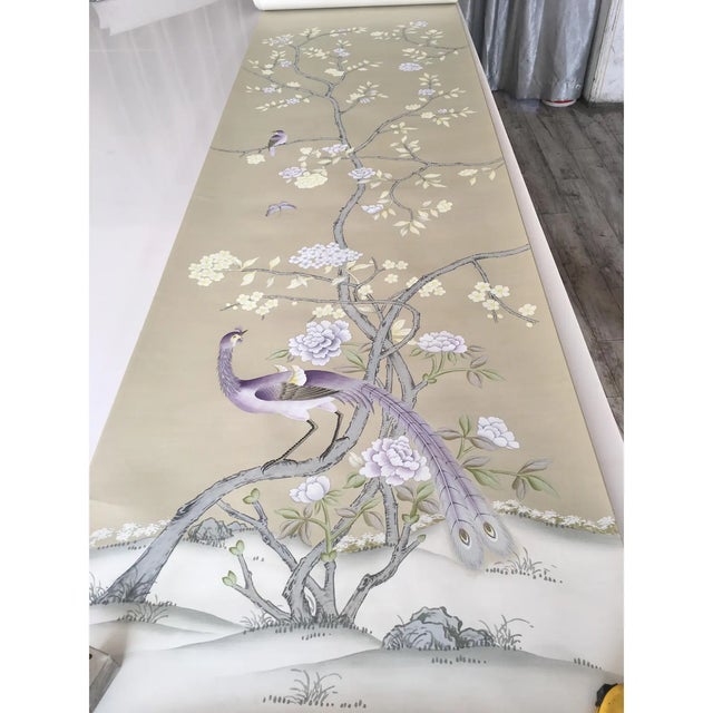 Chinoiserie Chinoiserie Mural Hand Painted Wallpaper - 4 Panels For Sale - Image 3 of 4