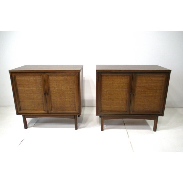 Walnut Caned Nightstand Chests in the Style of Widdicomb For Sale - Image 12 of 12