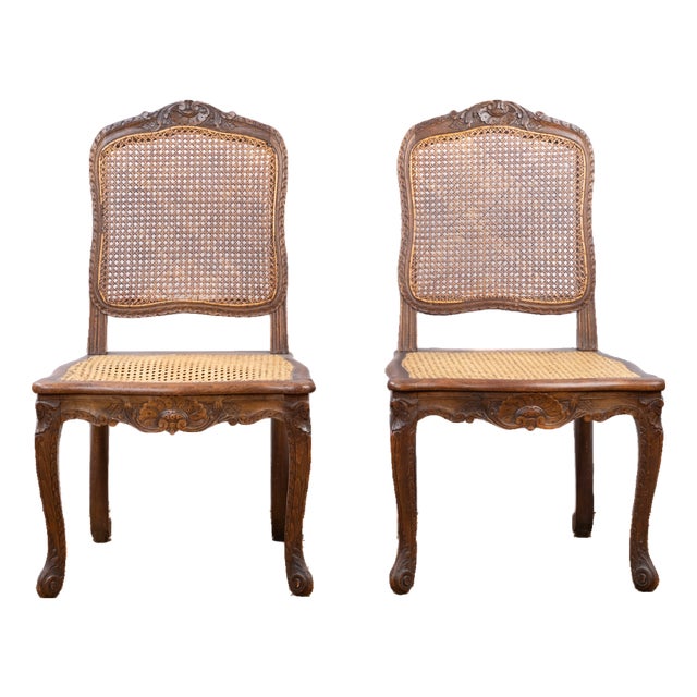 Early 20th Century Pair of Louis XV Style Cane Side Chairs For Sale
